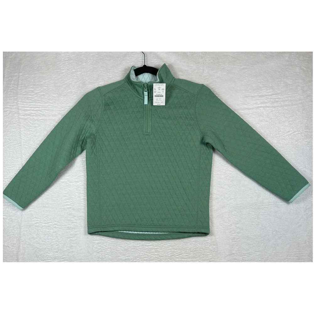 Crewcuts Quilted Quarter Zip Pullover Kids Size S Green NWT Diamond Knit